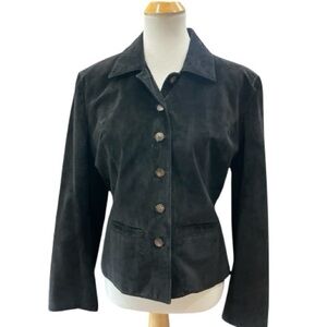 Bushwacker Womens Vintage Black Suede Button Up Fitted Jacket Large